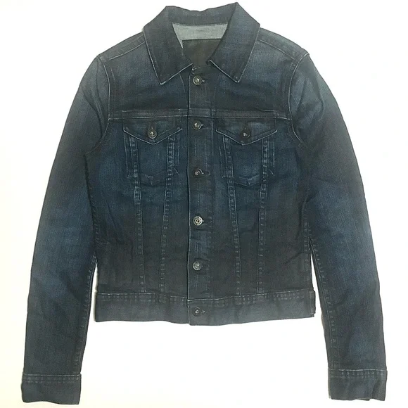 AG Adriano Goldschmied Denim Jacket Dark Blue Jean Crop Stretch Fitted Robyn XS - Picture 5 of 16